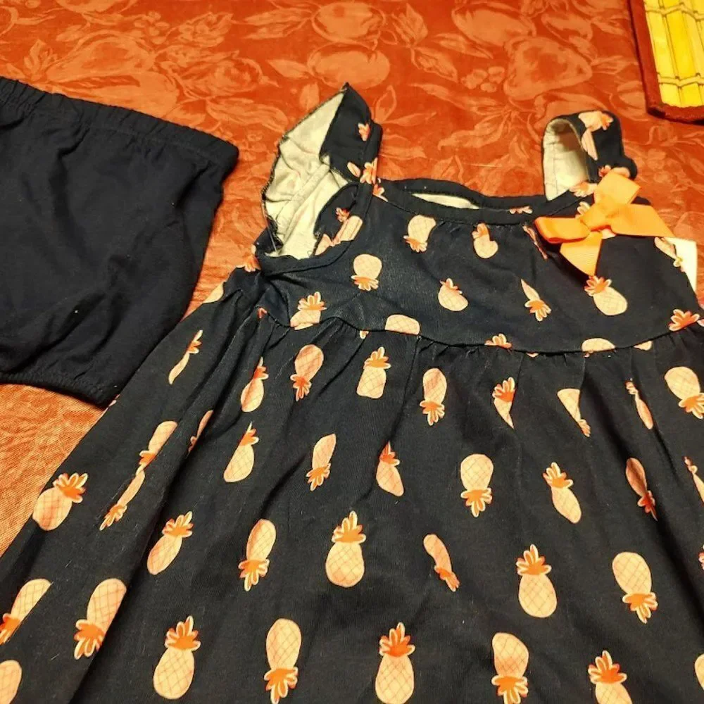 New Just One You Carter's  Navy Blue Pink Pineapples Dress  Girl's 18 Months